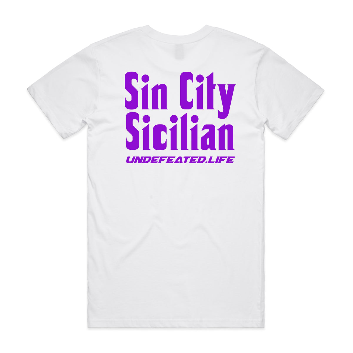 Phillips Corner Tee Fall '26 - back, Sin City Sicilian in purple