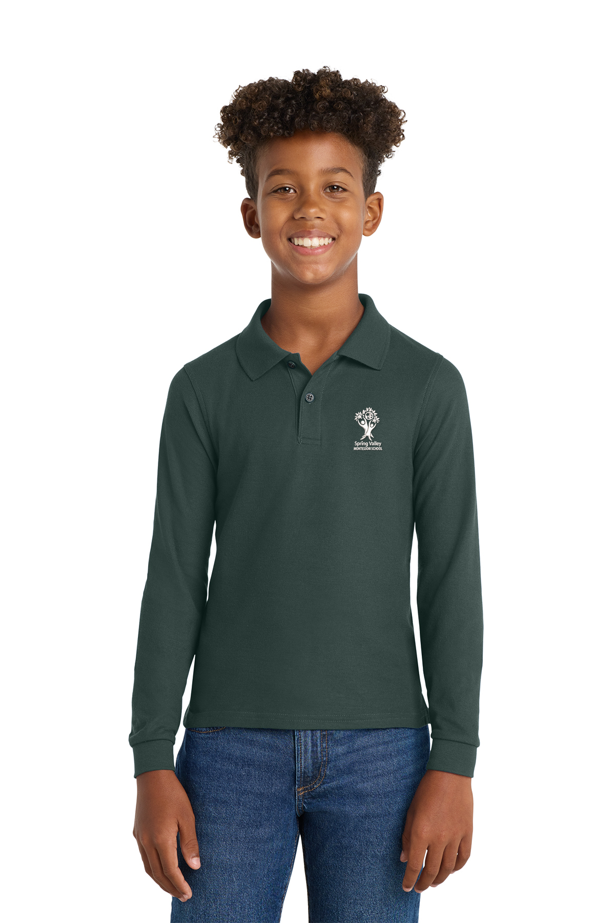 SVMS Youth Long Sleeved Polo - Dark Green model